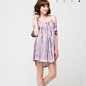 SOCIALITE TIE DYE COLD SHOULDER PLUM  DRESS (#266)